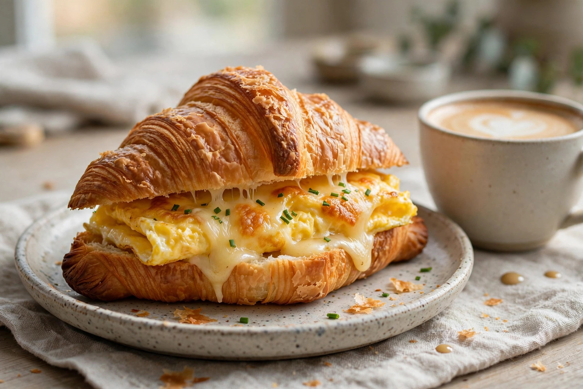Flaky breakfast croissant sandwich at Common Good Harlem