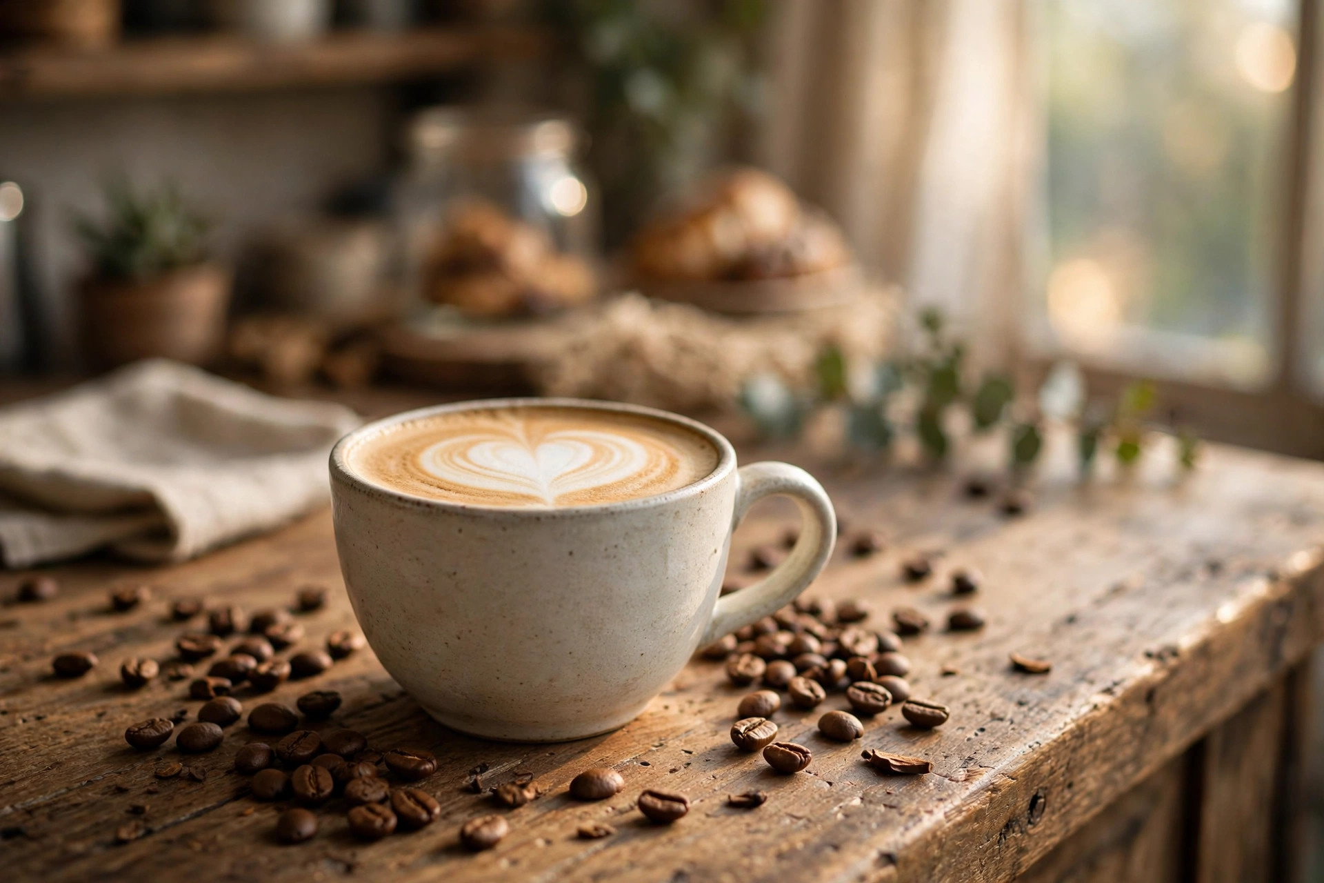 Latte art in a ceramic cup at Common Good Harlem