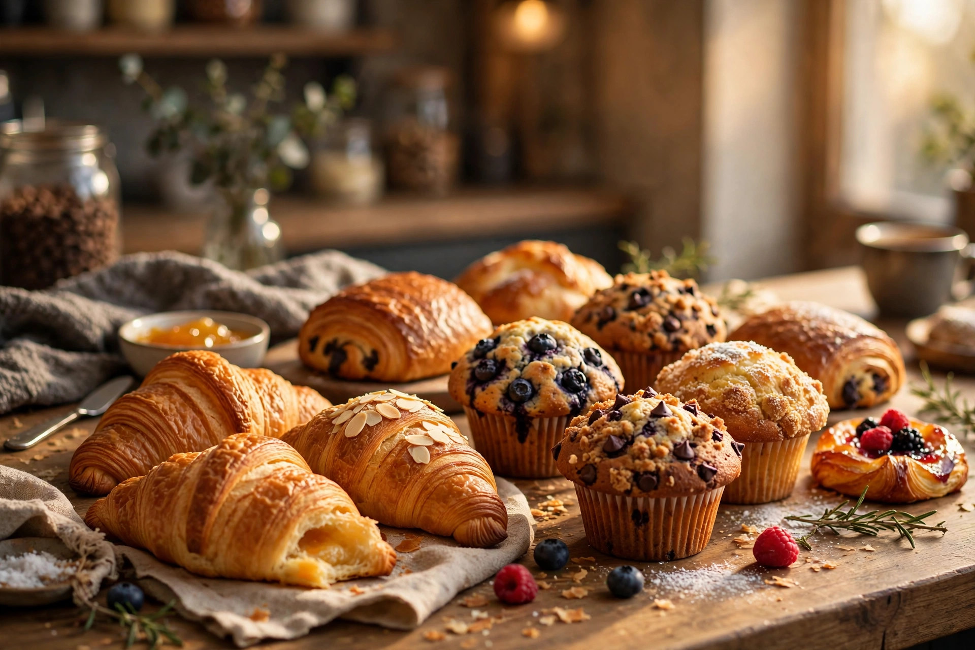 Fresh baked pastries in a display case at Common Good Harlem