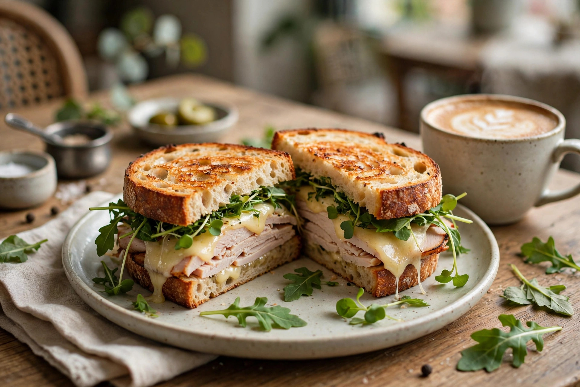 Fresh pressed sandwiches on rustic bread at Common Good Harlem